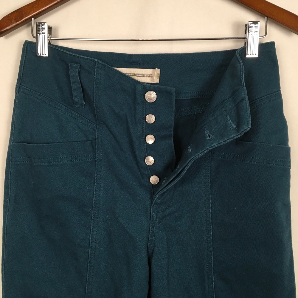 Happy X Nature High Rise Women's‎ Pants Button Fly Size 4 Casual Cotton Teal